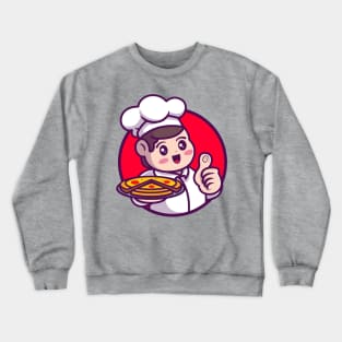 Cute Chef Serving Pizza Cartoon Crewneck Sweatshirt